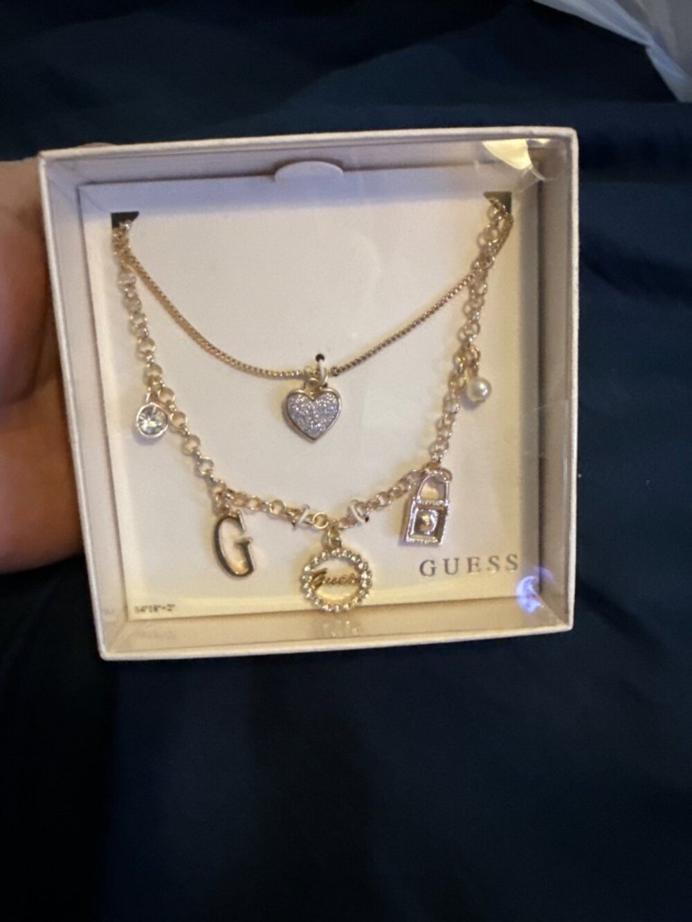 GUESS Gold-Tone Charm Necklace & Bracelet Set Sparkling Heart Pendant Gift Boxed